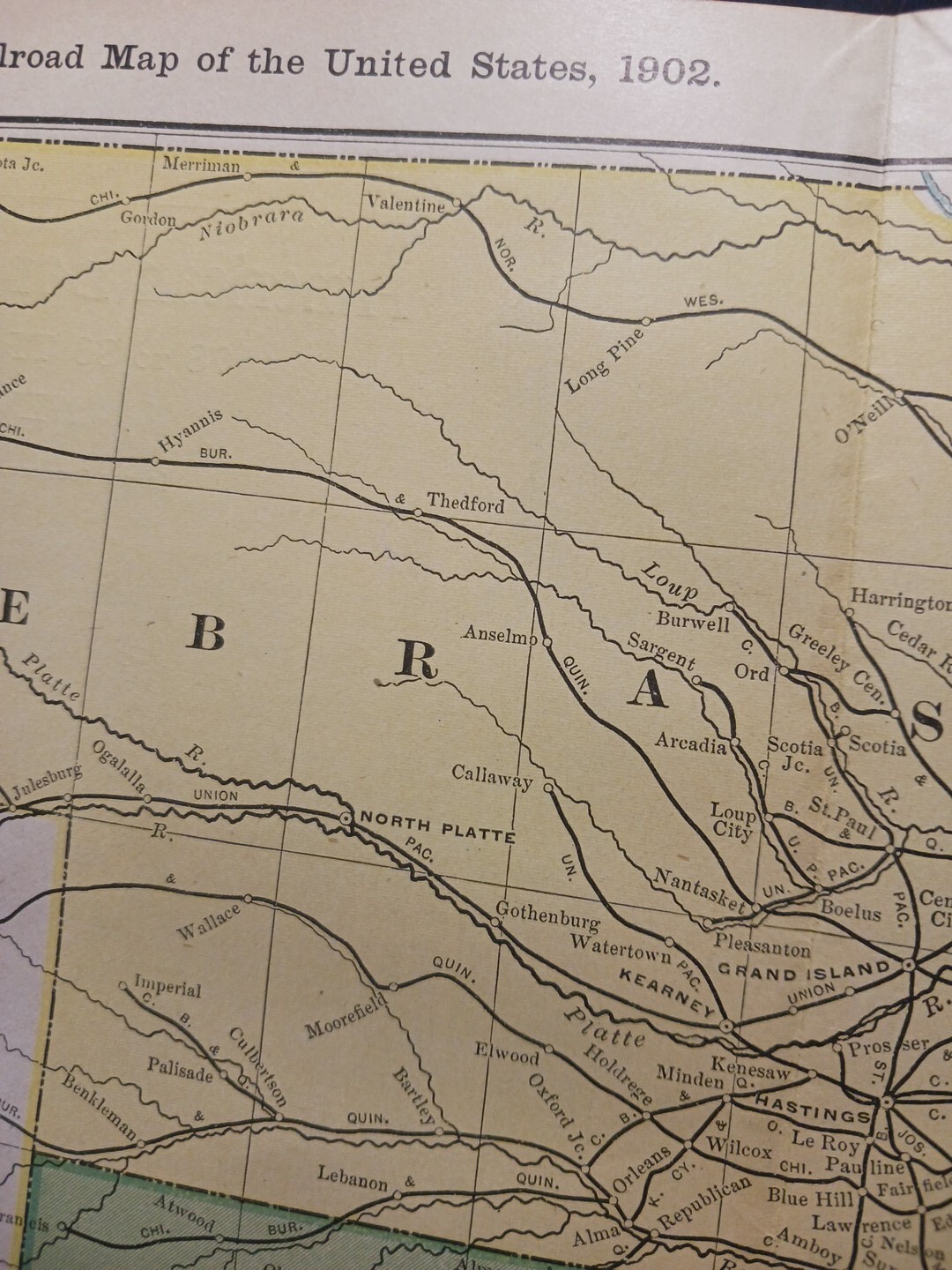 1902 Train Route Map NEBRASKA KANSAS All Railroad Lines Stations 11″×9″ Dated