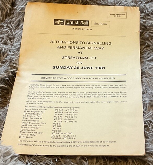 BR signalling instruction Streatham Junction, with diagram 1981