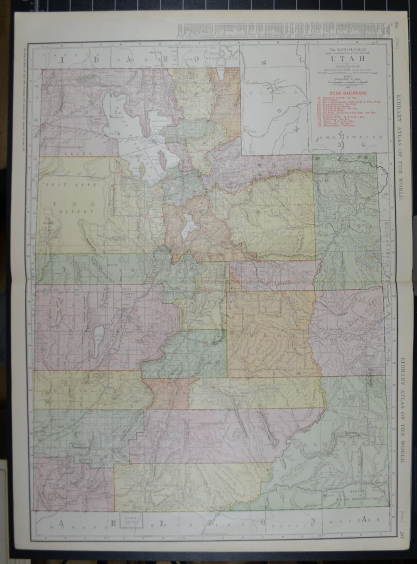 UTAH – 1912 – RAND-McNALLY NEW COMMERCIAL ATLAS – SHOWS RAILROADS