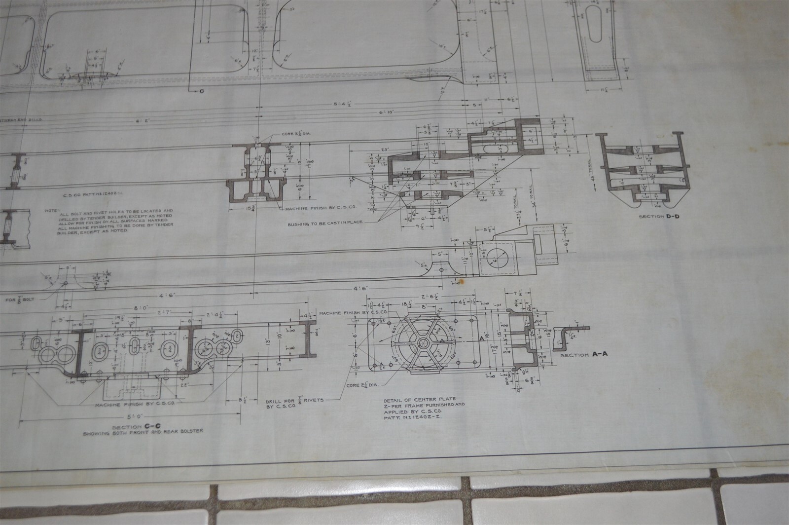 Original 1930 5ft+ Northern Pacific Railroad Blueprint Locomotive Tender Frame