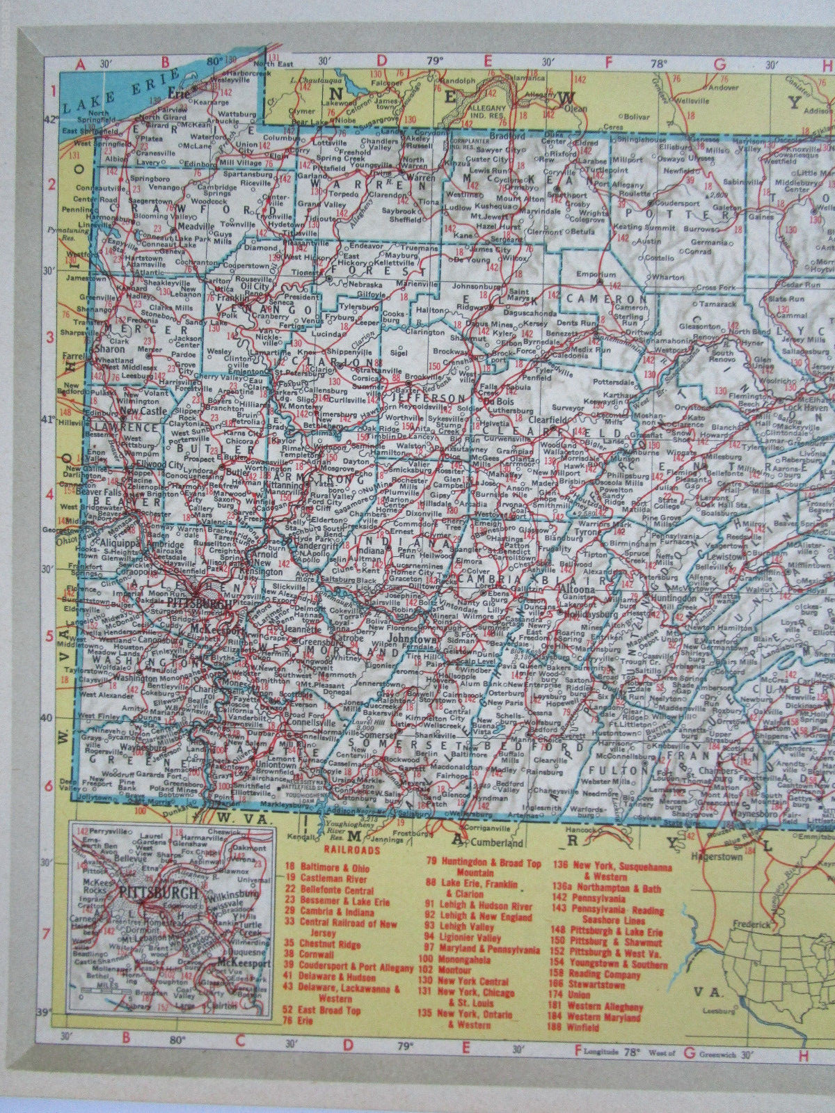 SC PA Vtg 1951 SOUTH CAROLINA RAILROAD MAP. PENNSYLVANIA 1950s Mid Century RR