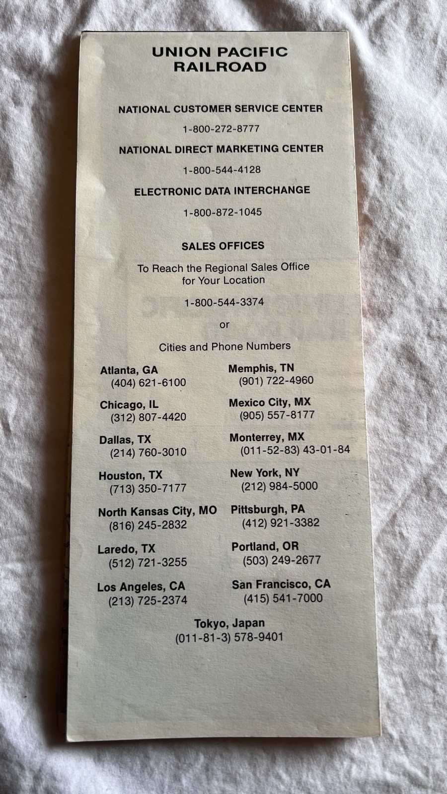 Union Pacific Railroad 1988 System Map UPR