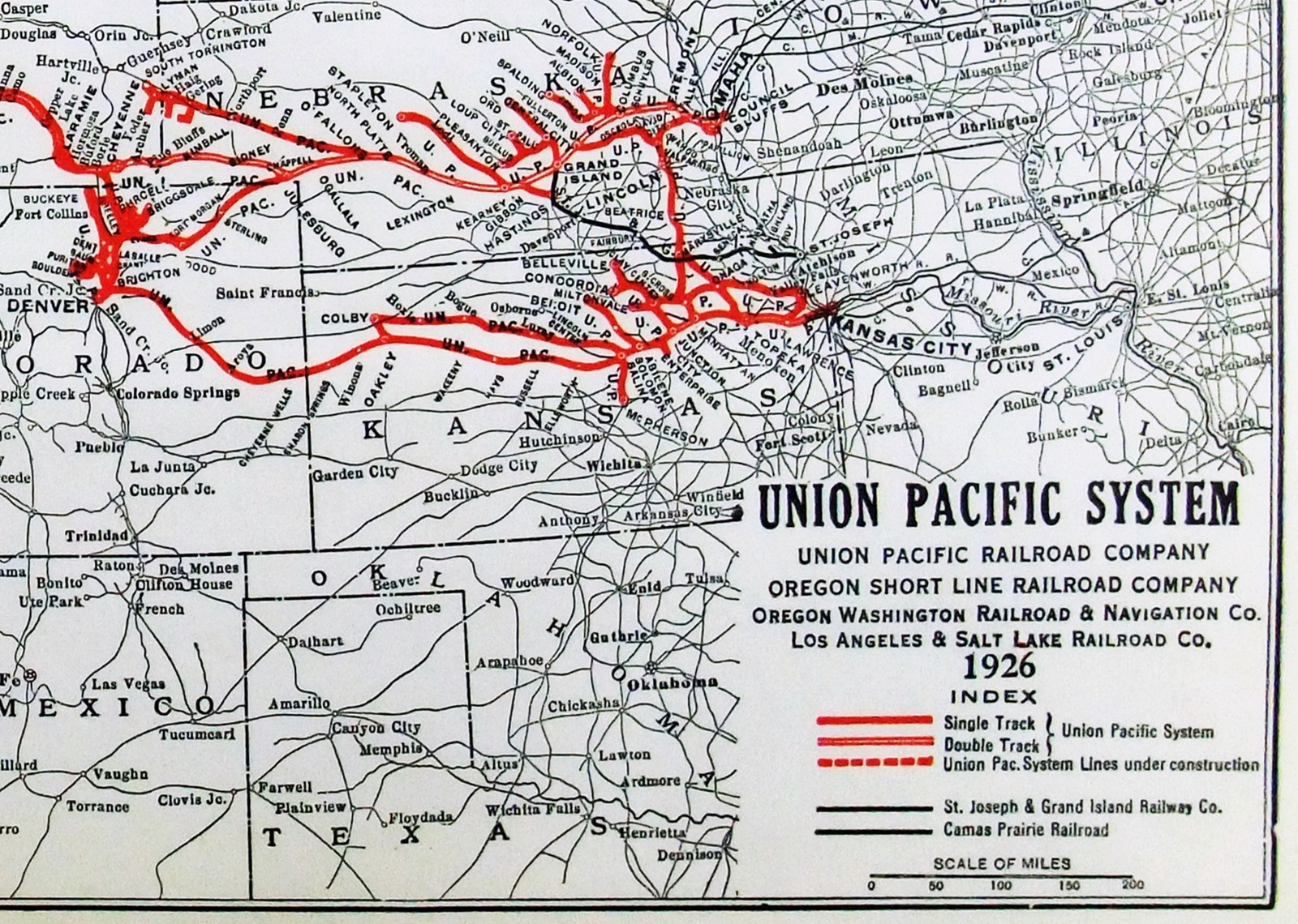 Union Pacific System – Original 1926 Dated Railroad Map. Antique
