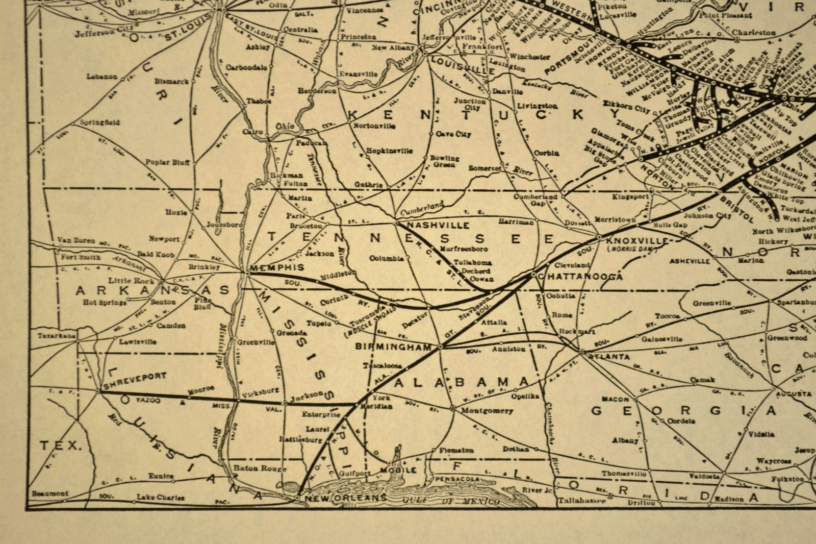 NORFOLK & WESTERN Railway Map Vintage Railroad System Map Antique 1930s