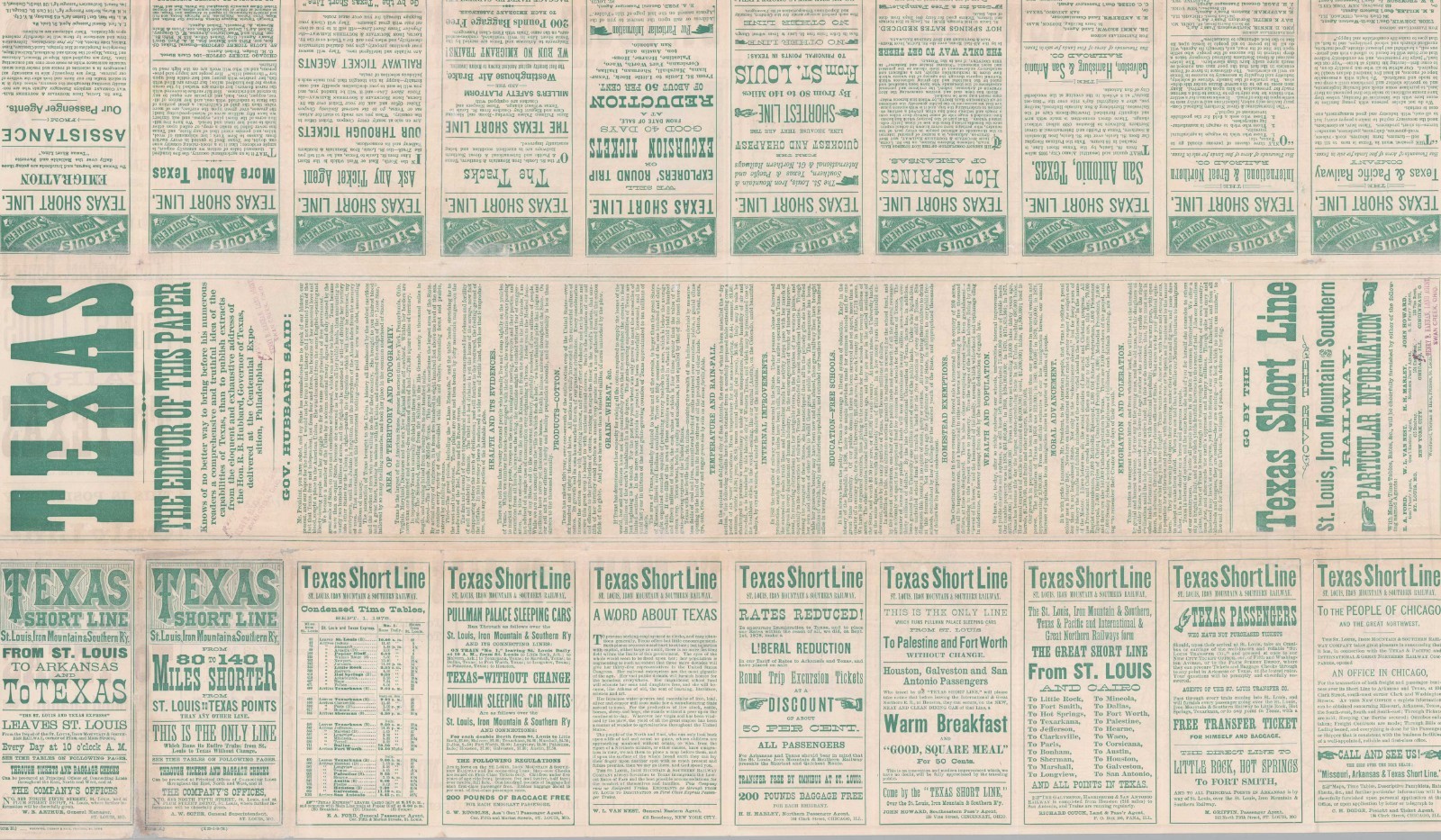 Colorful 1878 Railroad Map, Texas St. Louis, Iron Mountain and Southern Railway