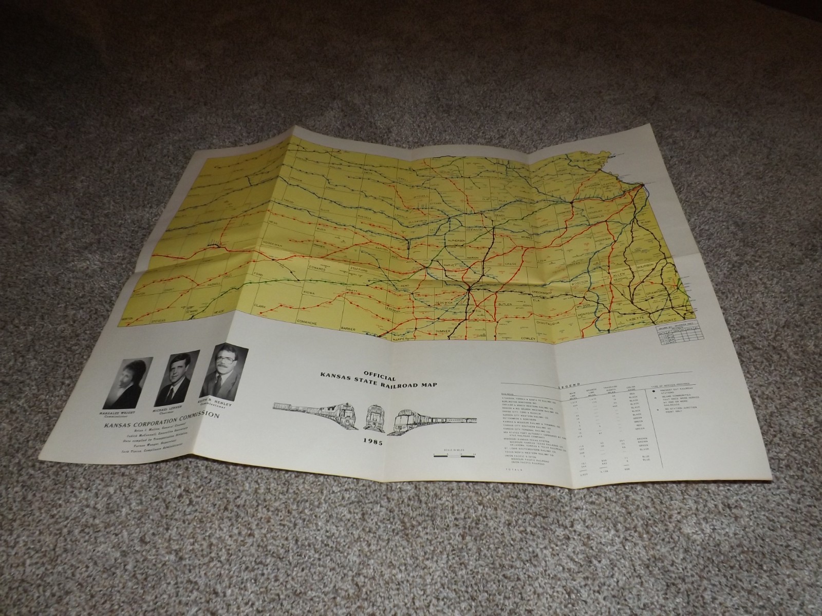 KANSAS ORIGINAL 1985 21″ X 28″ OFFICIAL STATE RAILROAD MAP