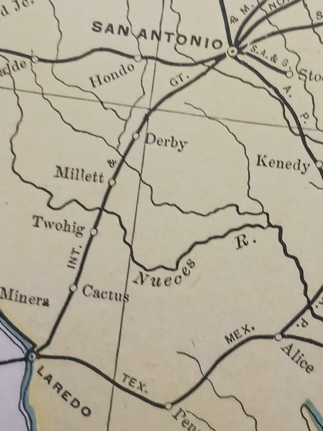 1902 Train Route Map INDIAN TERRITORY TEXAS OK Railroad Lines Stations 11″×9″
