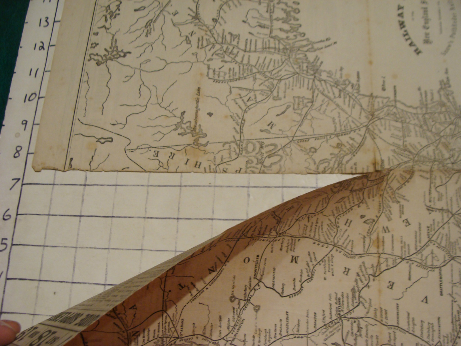 1873 RAILWAY MAP of the New England States SNOWS PATHFINDER RAILWAY GUIDE