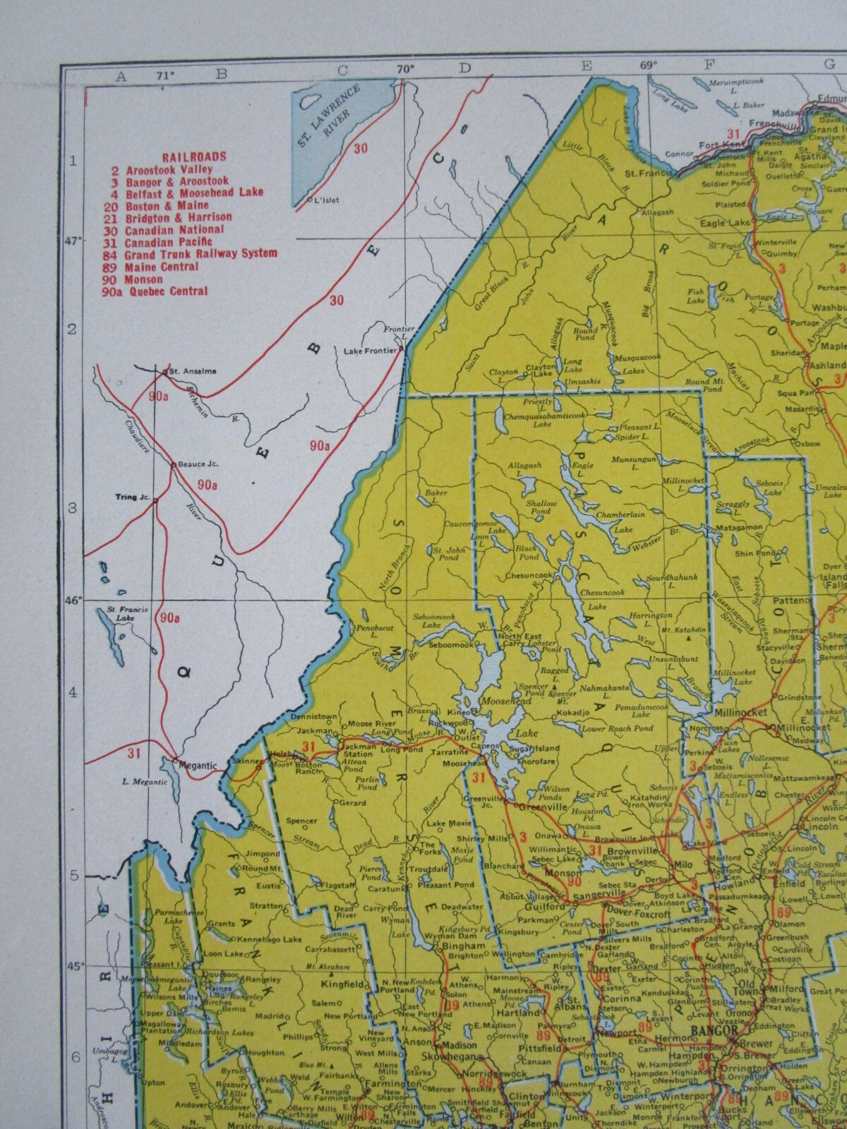 LA ME 1942 LOUISIANA RAILROAD Map OUACHITA & N’WSTRN RR ~or~ MAINE. MONSON RR