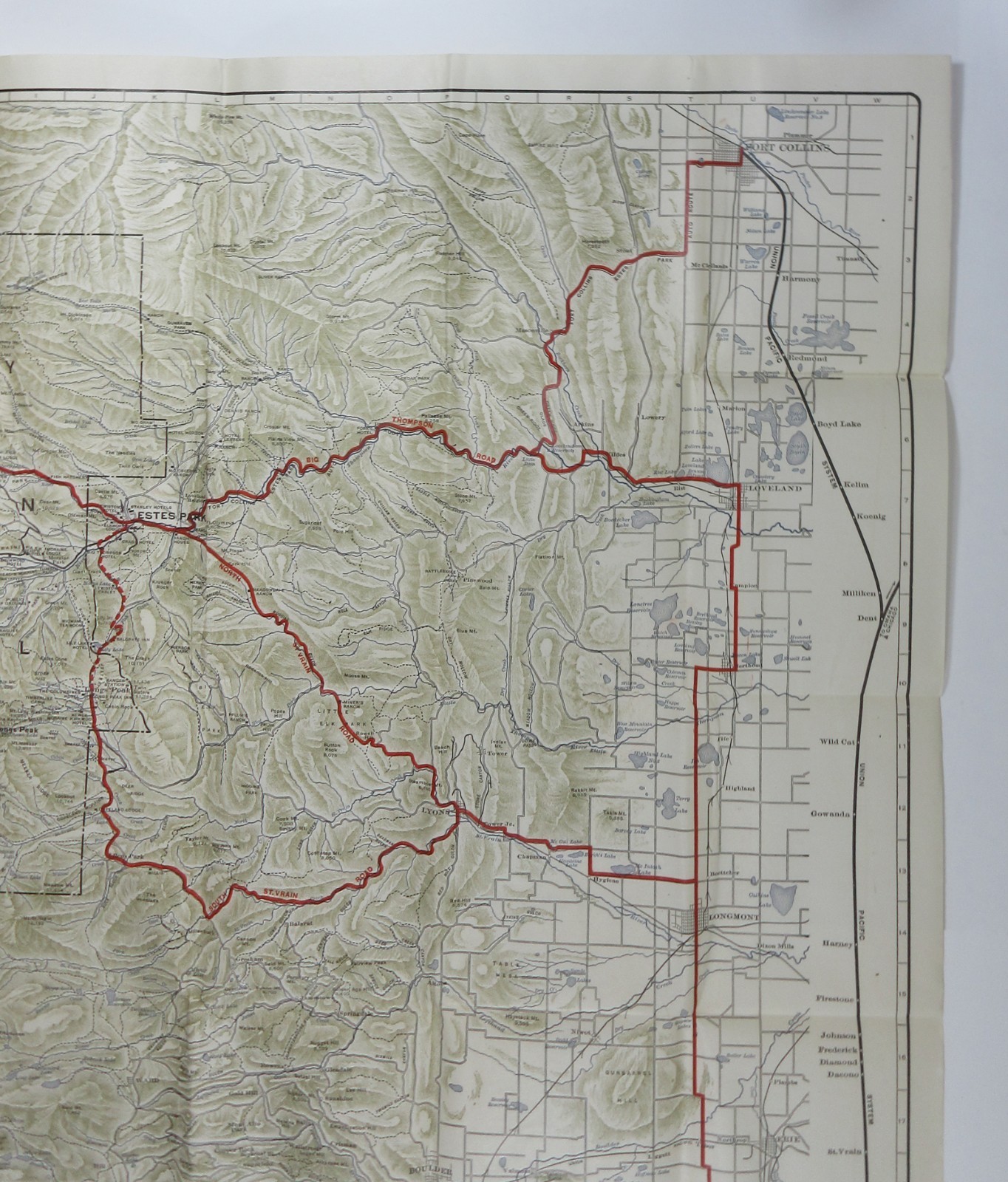 Union Pacific Railroad Topographical Map Colorado Rocky Mountain Estes Park 1921