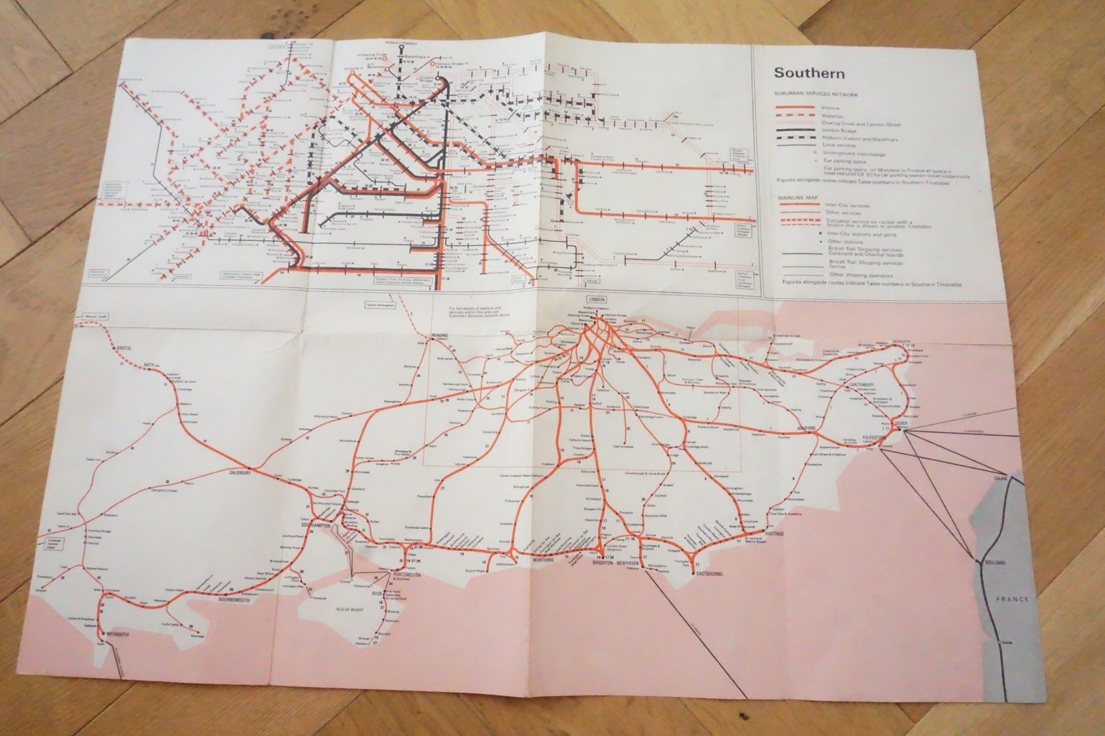 Oct 1968 British Rail Passenger Network Railway Map Southern Region