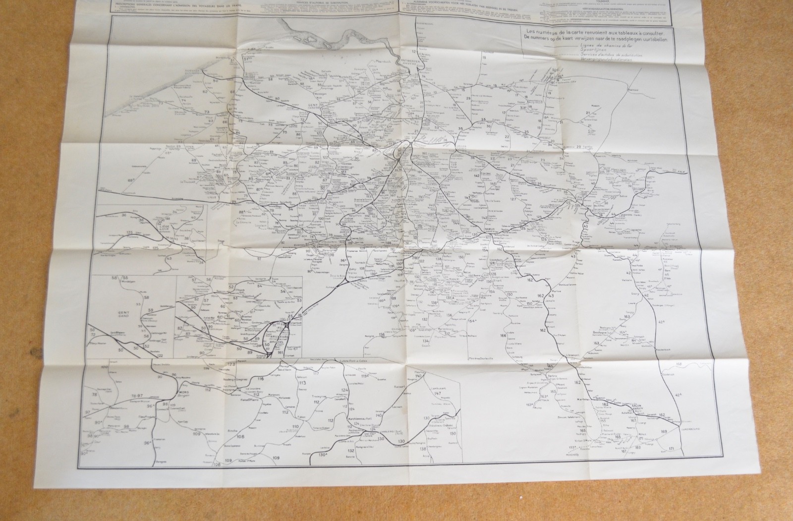 Transport Network Map Belgium Chemins De Fer Belges Belgische Spoorwegen 1953