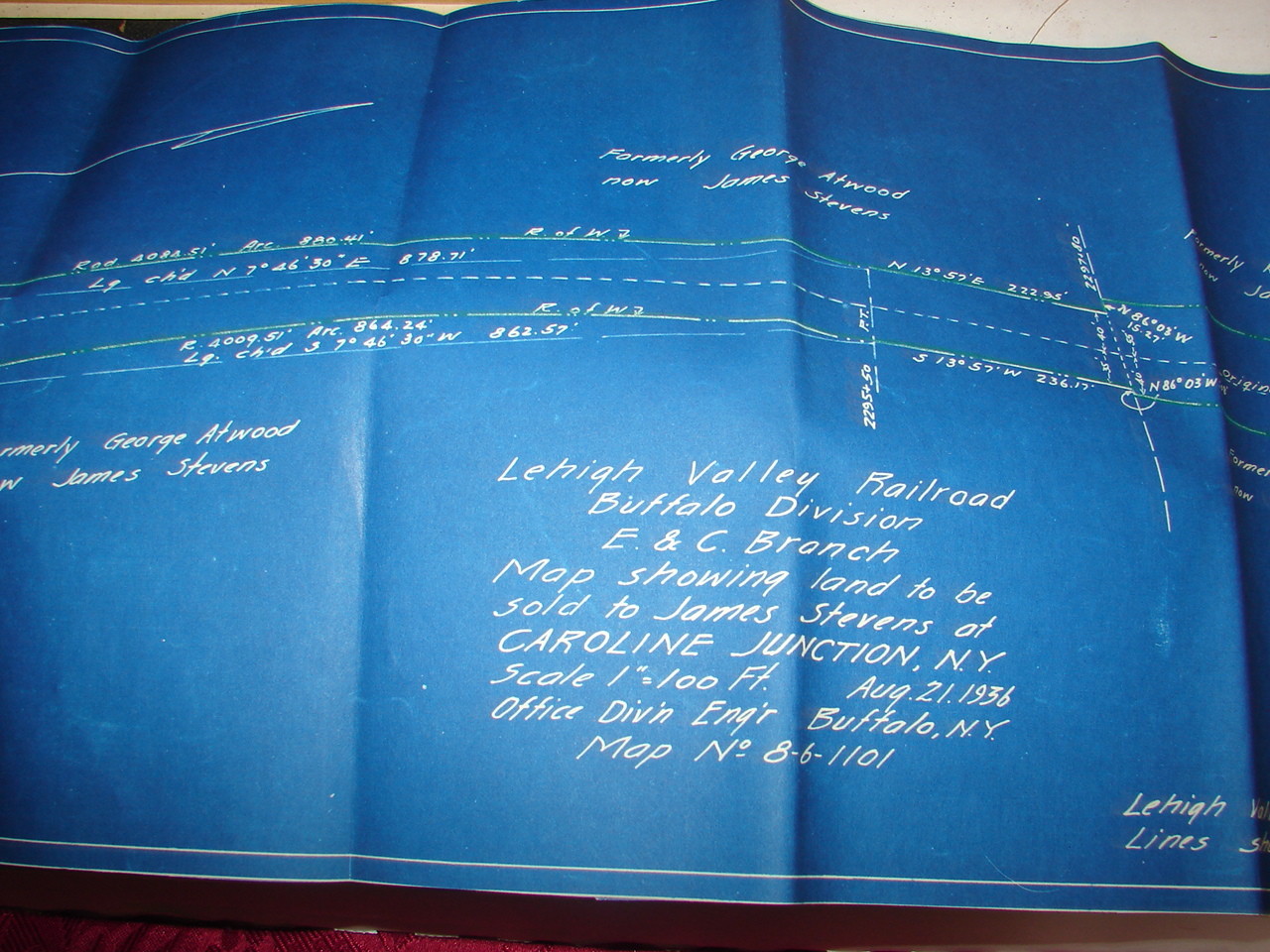 LVRR – Map Showing Land to be Sold to James Stevens, Caroline Junction, N Y 1936