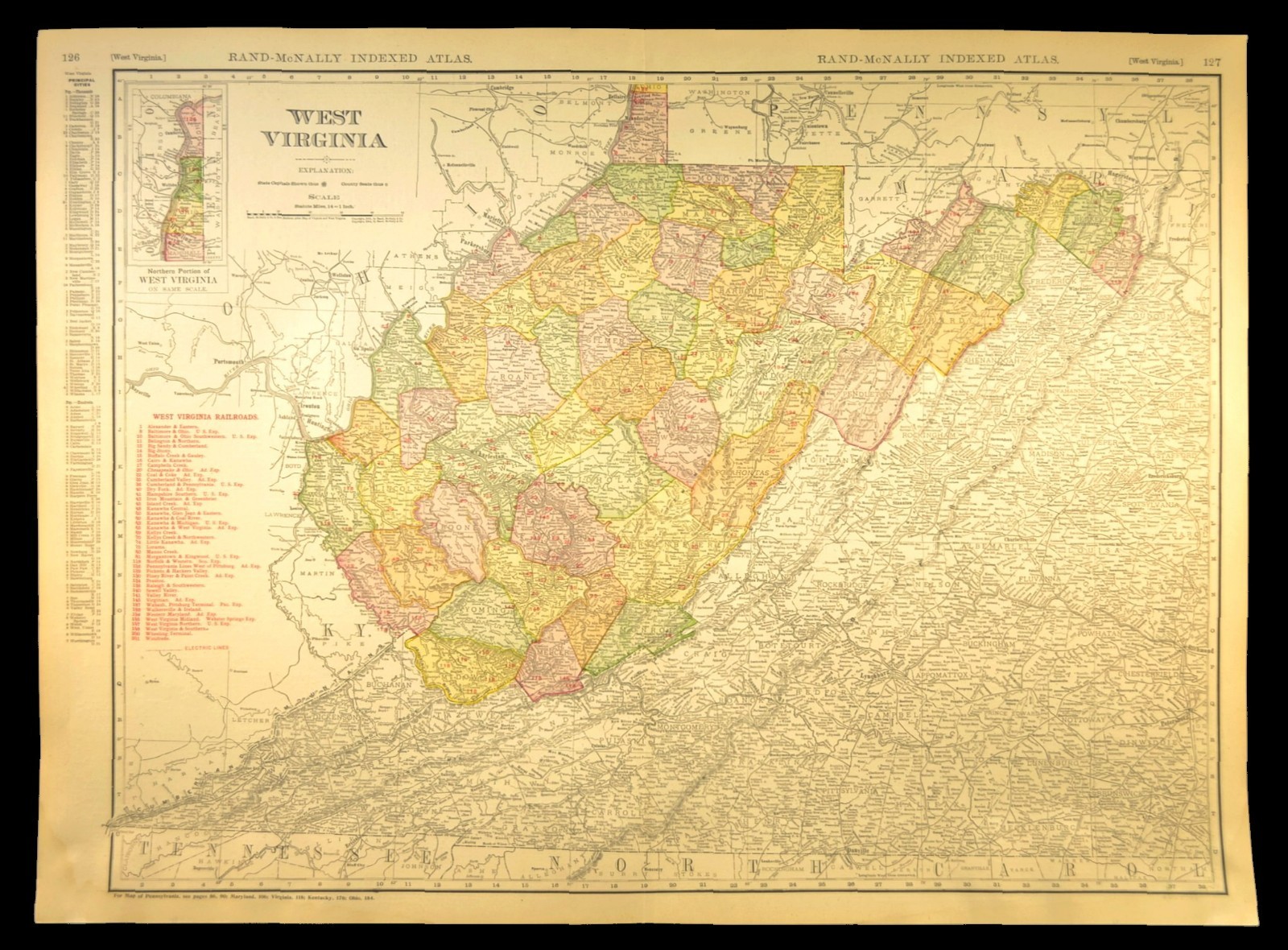 1911 Antique West Virginia Railroad Map ORIGINAL Atlas Coal & Coke Railway DATED