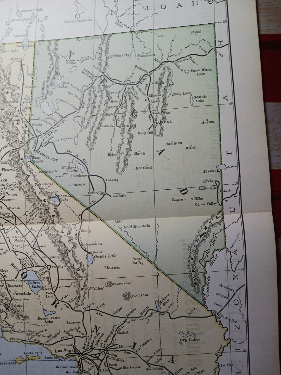 1892 Antique RAILROAD MAP California & Nevada ALL Train Route Lines 9×11″ Color