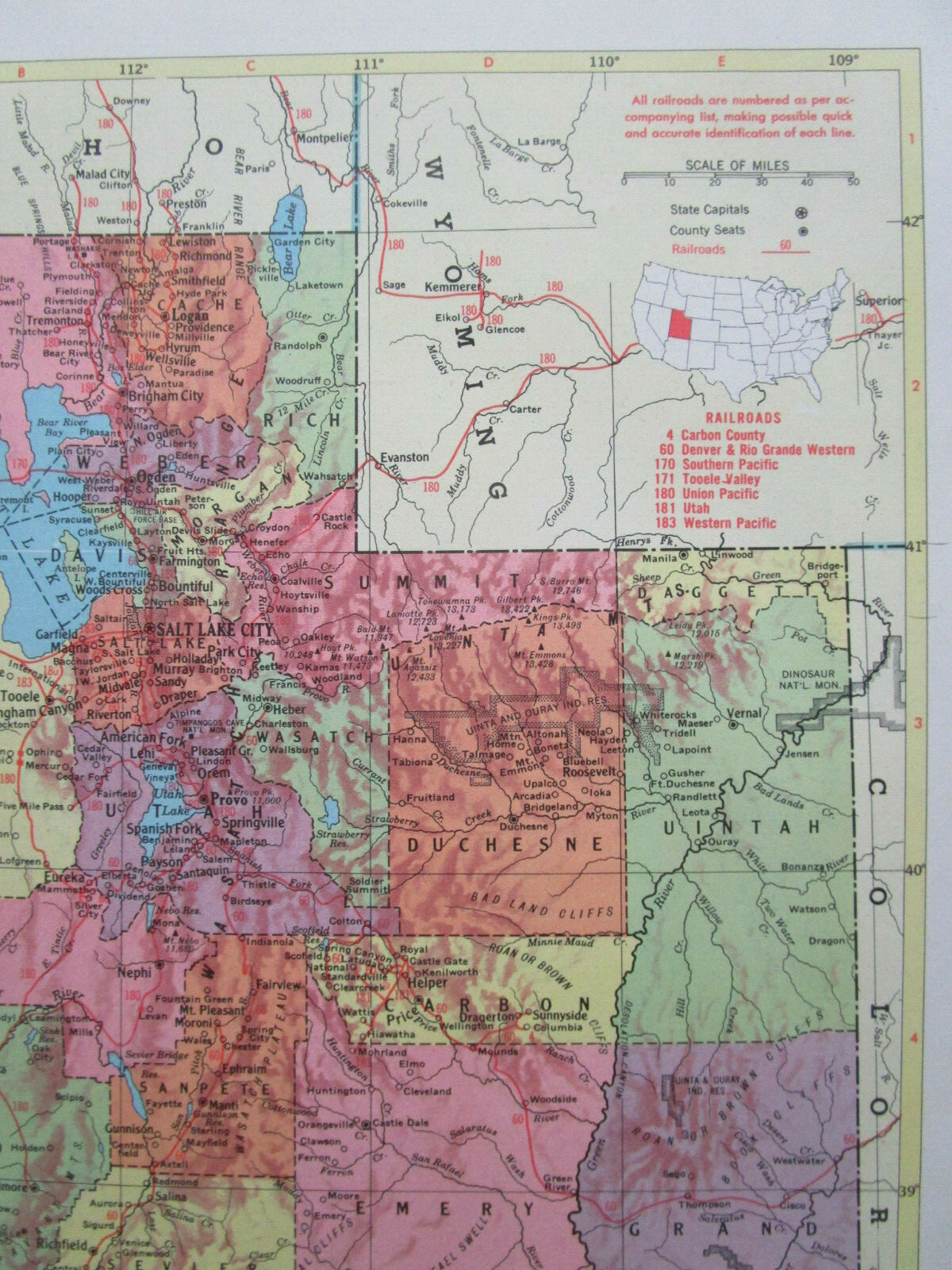 TX UT 1958 TEXAS RAILROAD MAP. PARIS & MT PLEASANT RR ~or~ UTAH 1950s