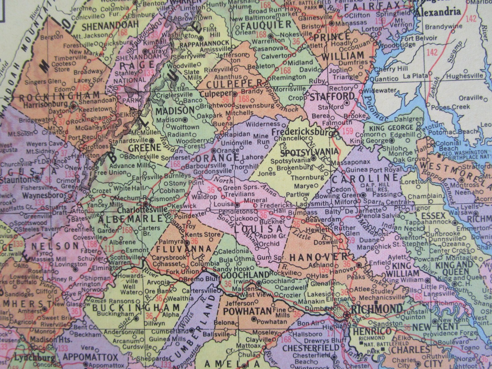 VA VT 1959 VIRGINIA RAILROAD Map B&O, C&O, WINCHESTER & WESTERN or VERMONT
