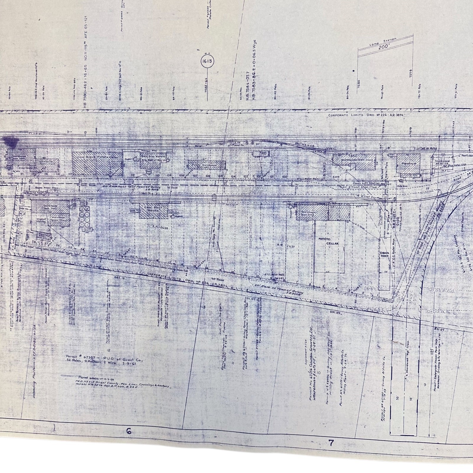 1954 Great Northern Railway Map Quincy Washington WA Blueprint Copy 84” x 24”