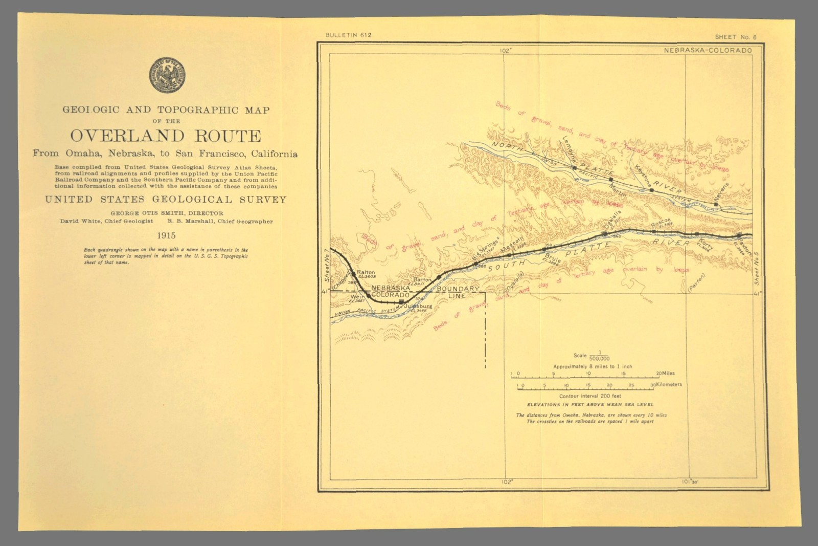 1915 Antique Union Pacific Railroad Map Ogallala Nebraska Brule NE Julesburg CO