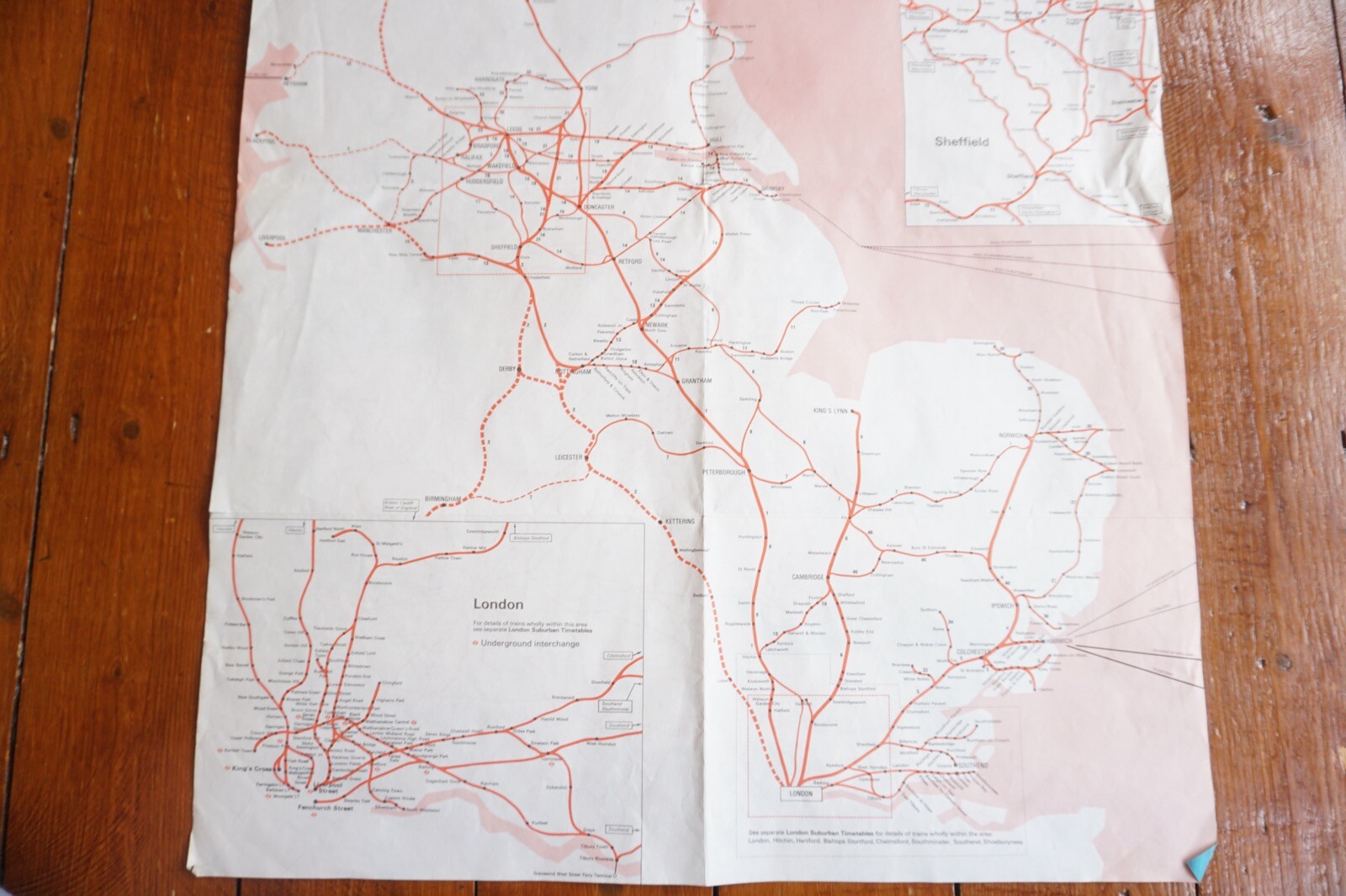 Jan 1972 British Rail Passenger Network Railway Map Eastern Region