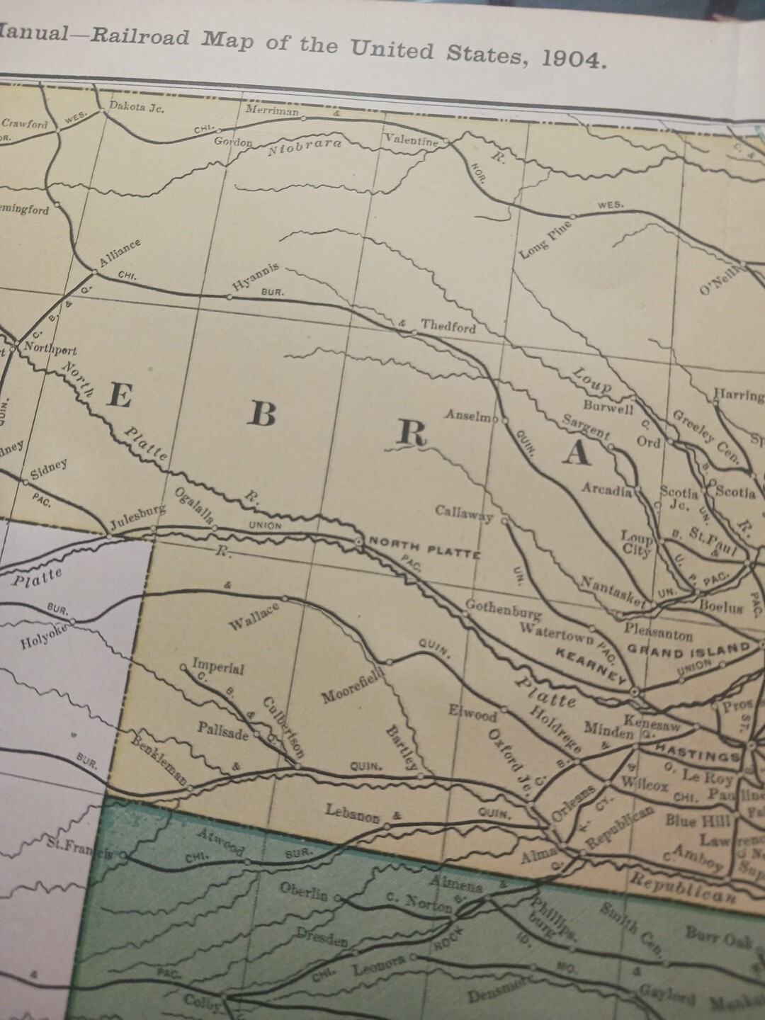 1904 dated Railroad Map NEBRASKA KANSAS All Lines Train Routes 11″x9″