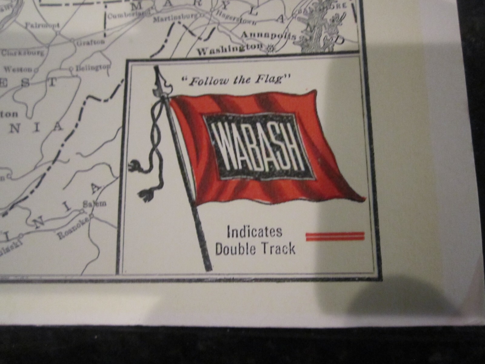 1931 MAP OF THE WABASH RAILROAD SYSTEM – 17″ X 11″ – HEAVY STOCK PAPER