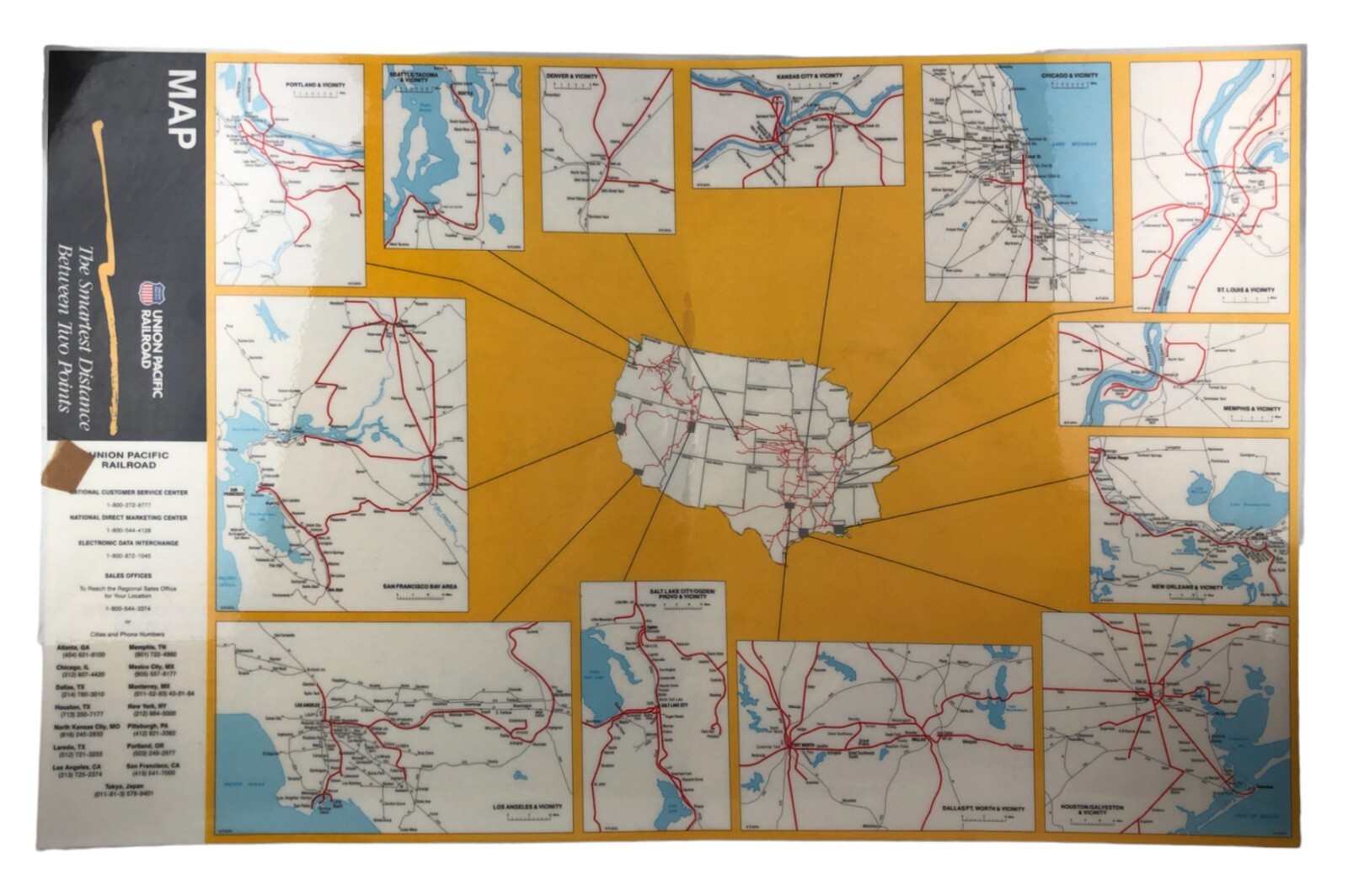 Union Pacific Railroad UP System Route Map 1988 Edition LAMINATED 32 x 20″