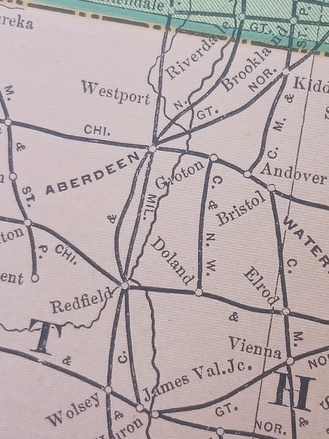 ~1904 Railroad Map MINNESOTA North South DAKOTA All railway Routes Depots 11×9″