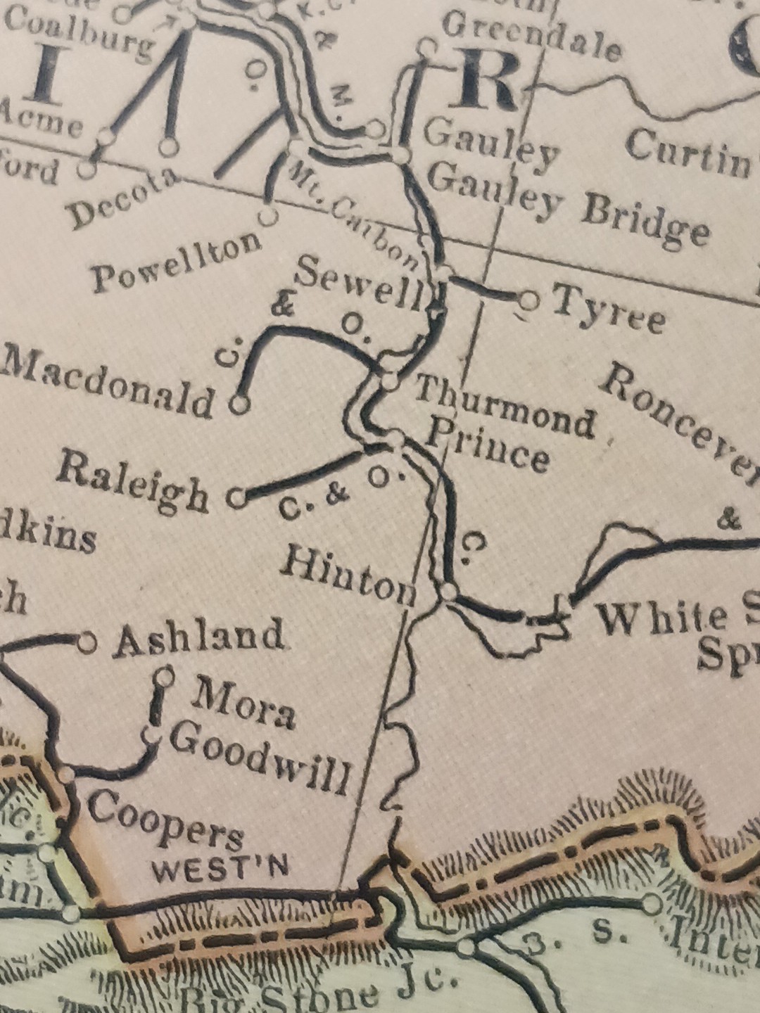 ~1904 Railroad Map West Virginia Maryland Delaware VA all lines Depots 11″x9″