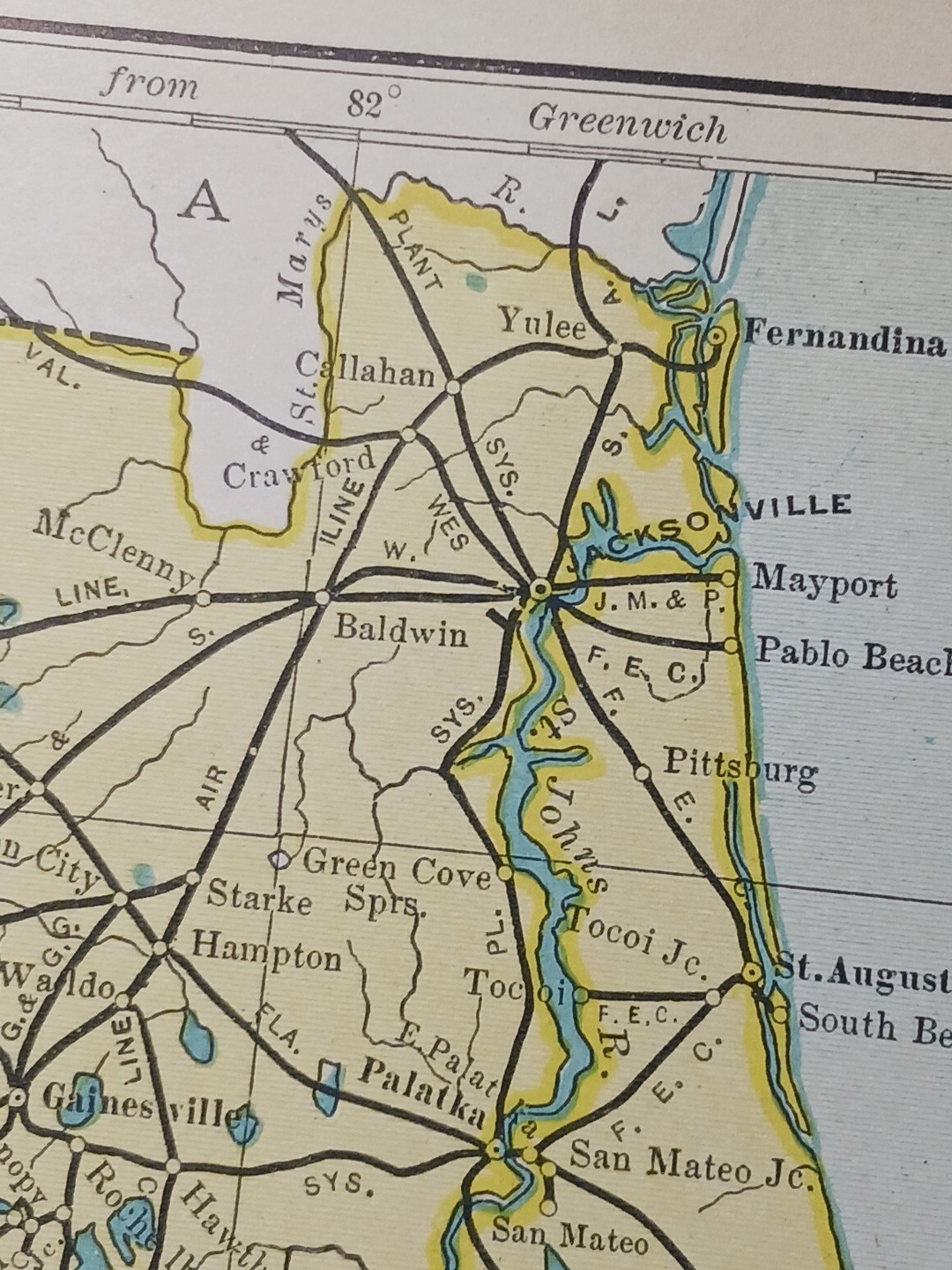 ~1906 Train Route Map of FLORIDA Railroad Lines stations Vintage Original 9×11″