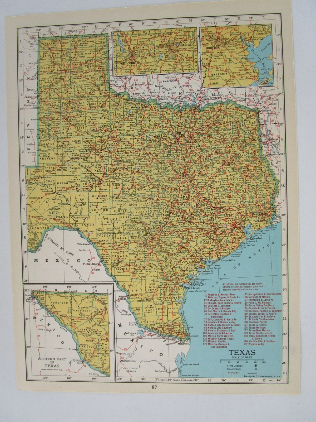 TX UT 1949 TEXAS RAILROAD Map NACOGDOCHES S’EASTRN RR or UTAH 1940s Post WWII