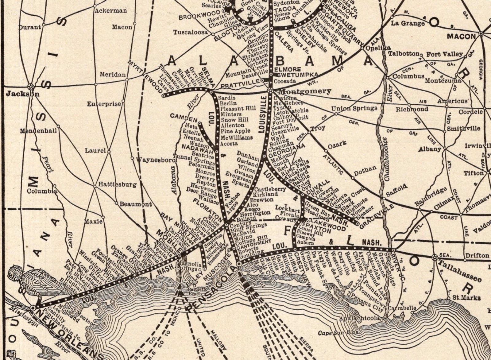 1911 Antique Louisville and Nashville Railroad Map Vintage L&N Railway Map 2843