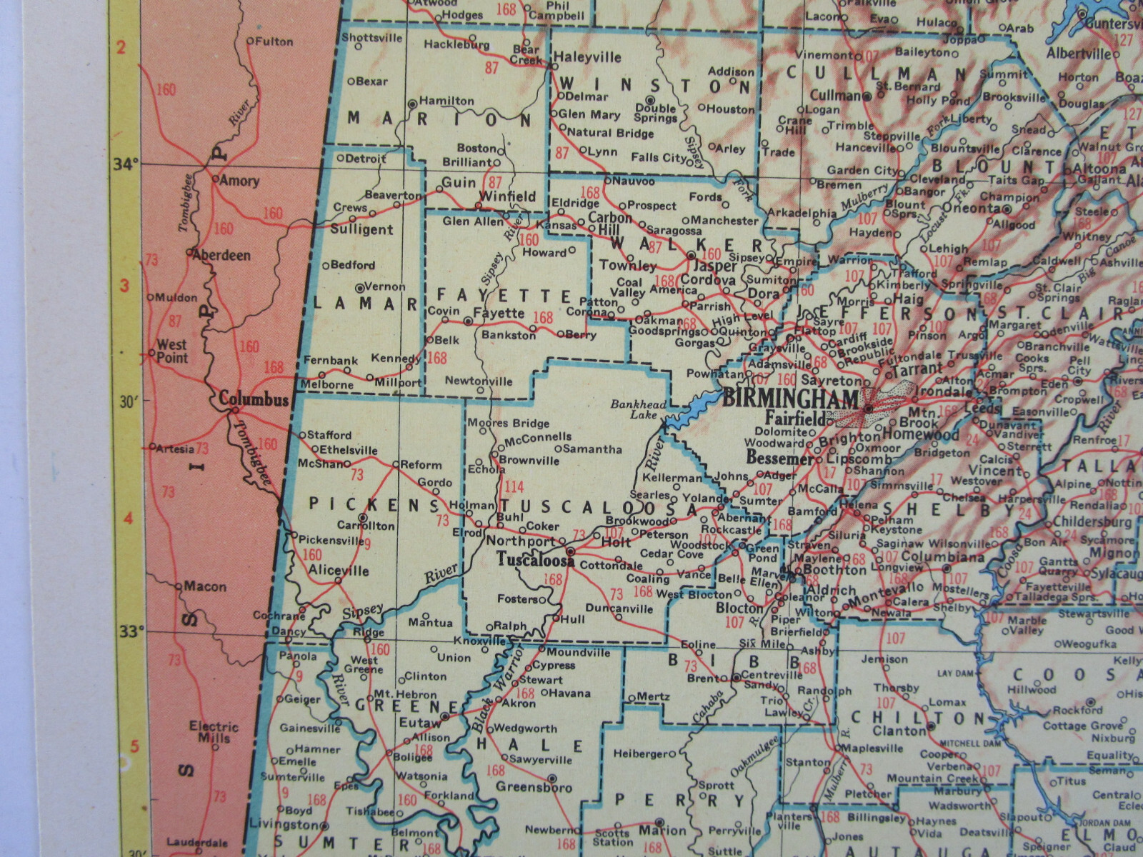 AL AZ Vintage 1952 ALABAMA RAILROAD Map. CHATTAHOOCHEE VALLEY RR or ARIZONA