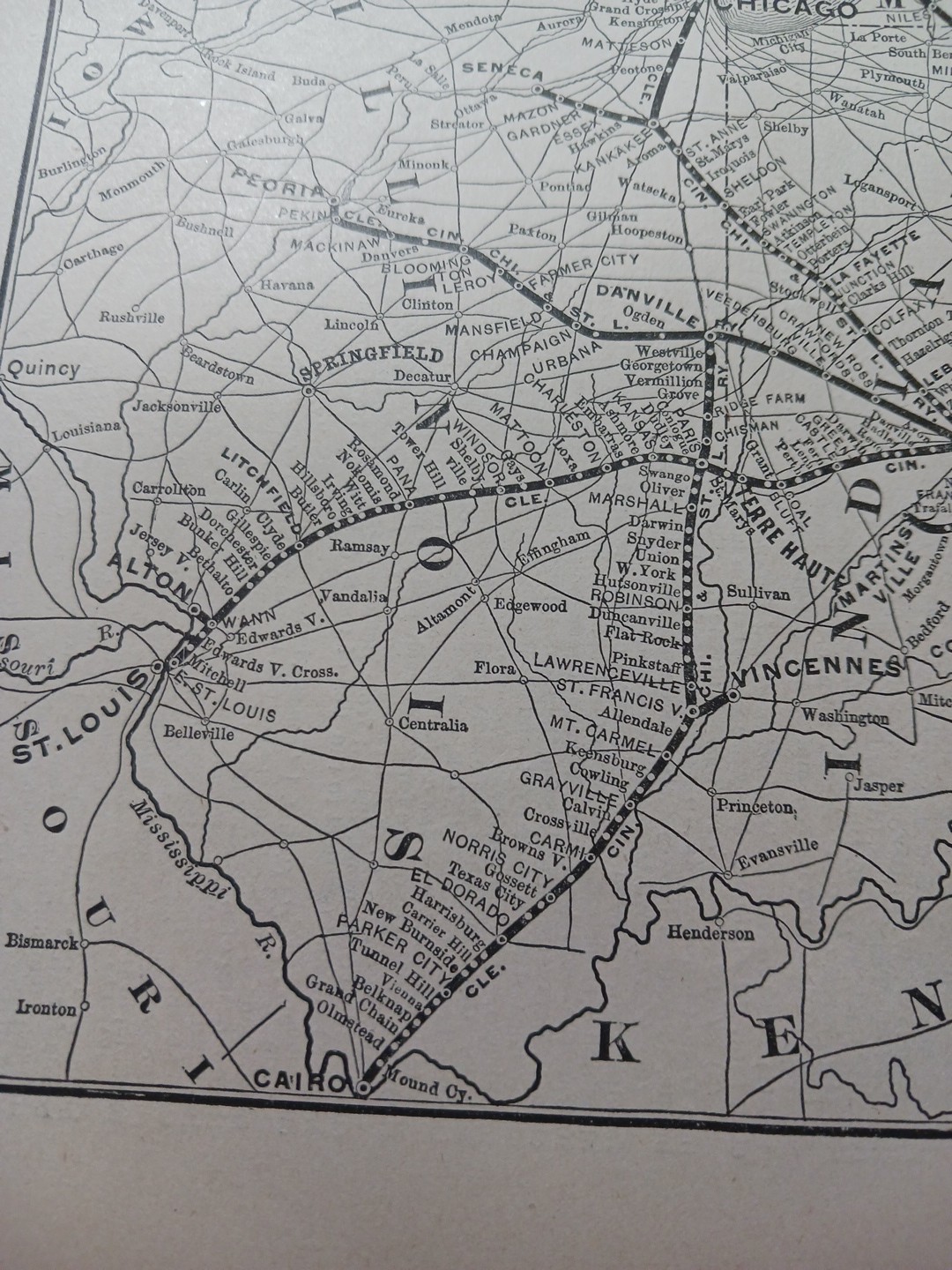 1897 Railroad Map CLEVELAND CINCINNATI CHICAGO & ST LOUIS RAILWAY Big Four Route