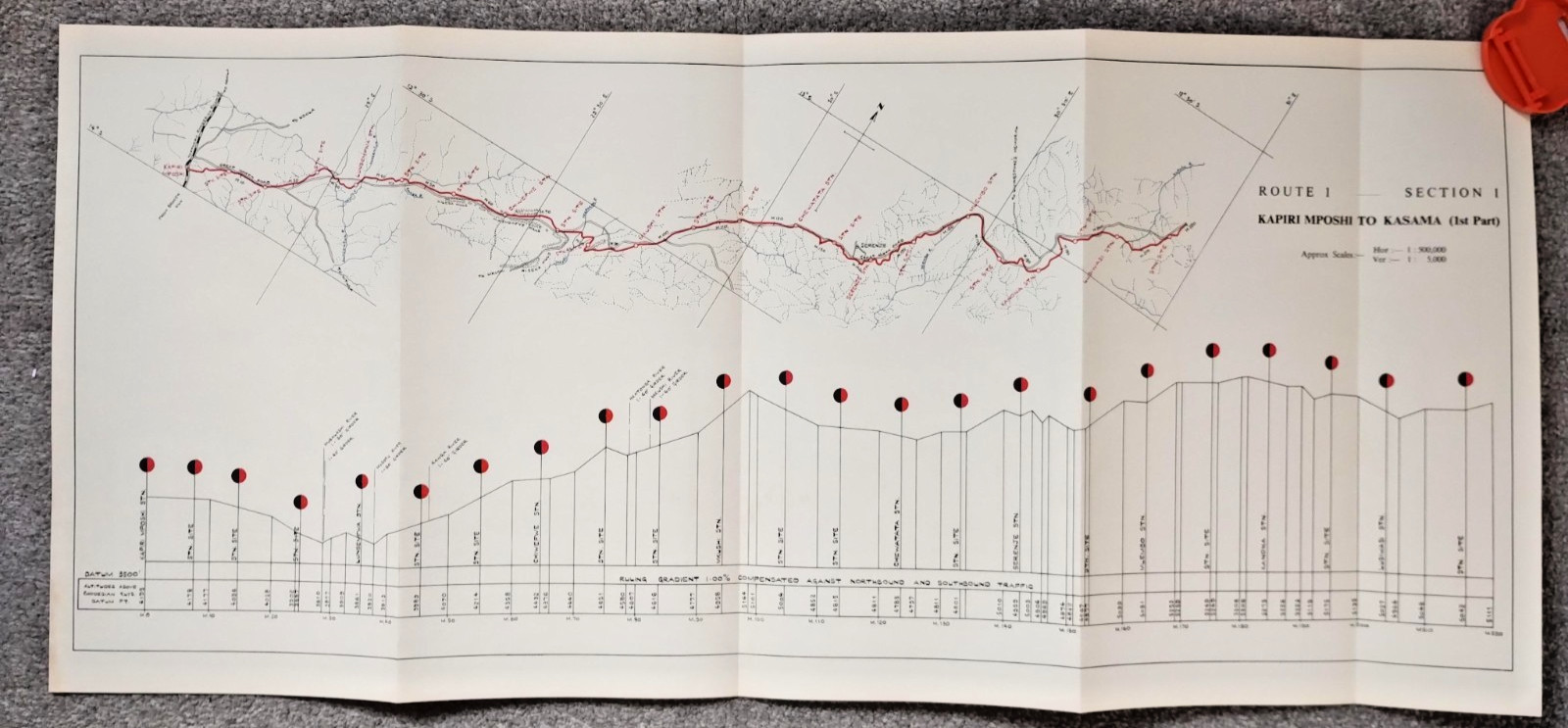 1952 East African Railways Map of Route: Kapiri Mposhi to Kasama Zambia (Part 1)