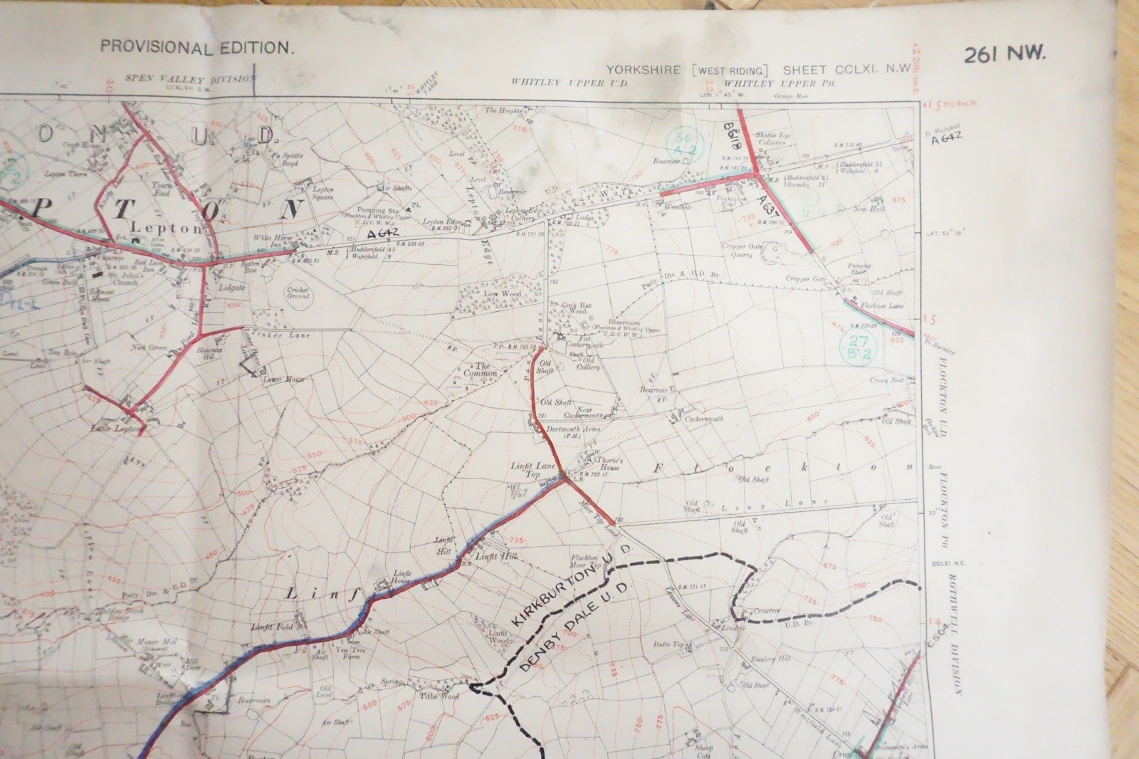 1938 Lepton Highburton Yorkshire LMS Railway OS Linen Map Ref 68 **