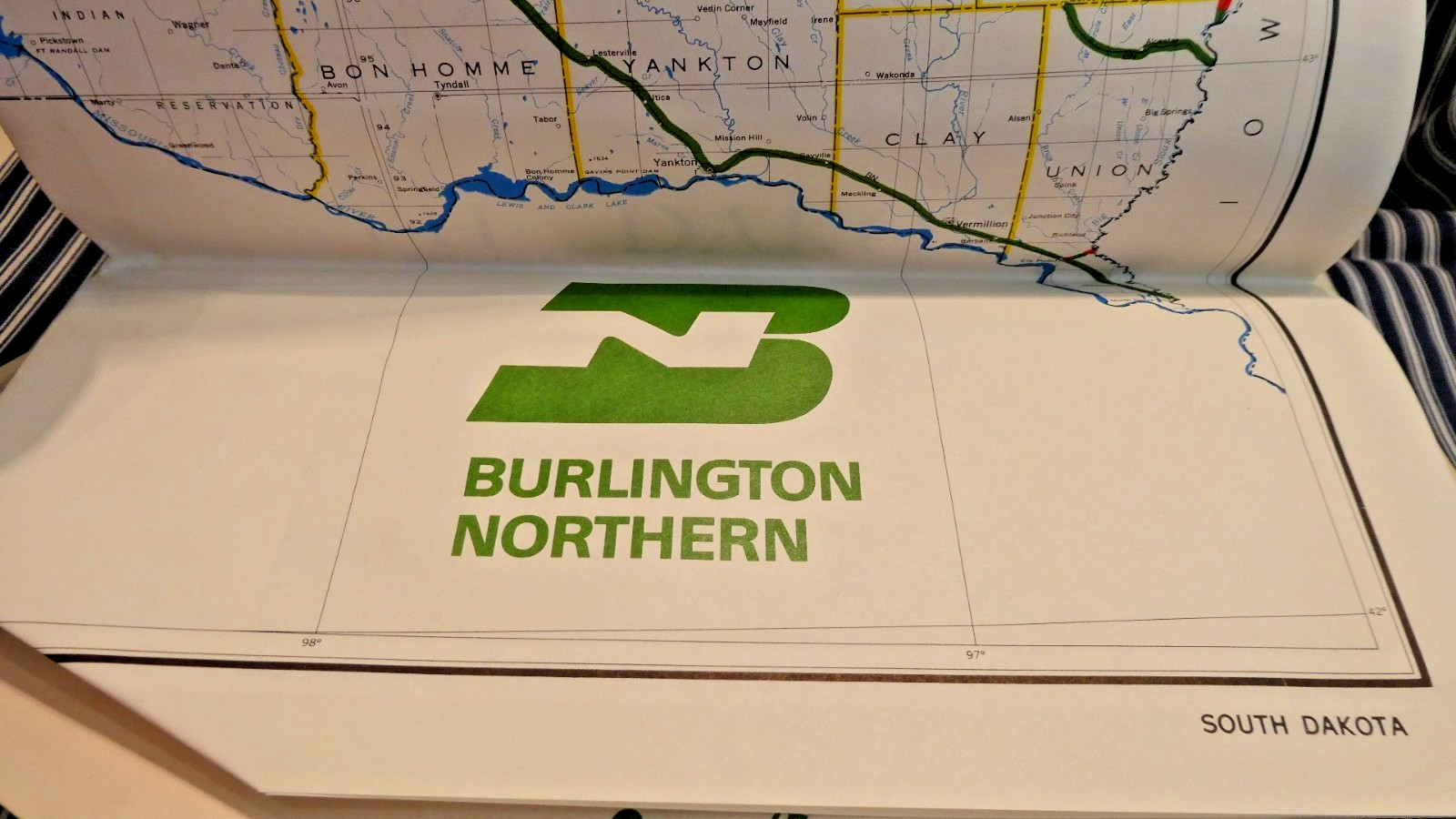 Railroad Map Burlington Northern South Dakota 1963