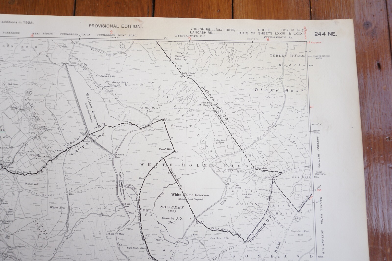 1938 Todmorden Sowerby Yorkshire Railway OS Linen Map Ref 19