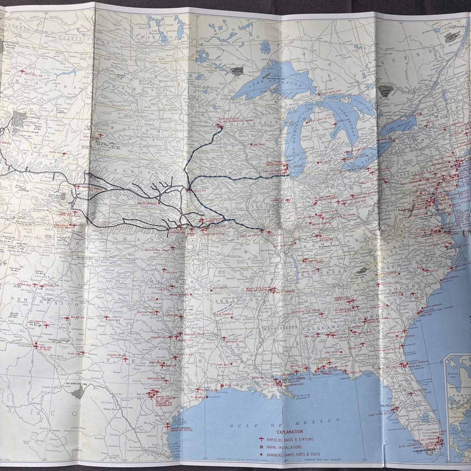 Vintage Union Pacific Railroad Military Map 1950 First Edition