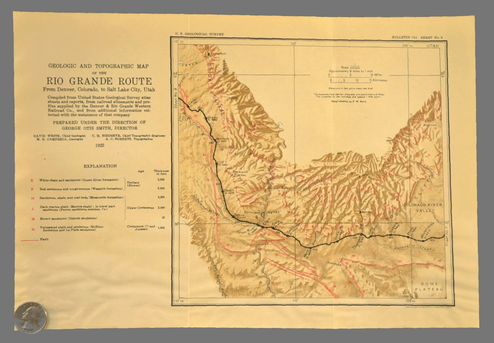 1922 Denver Rio Grande RR Map Woodside Utah Thompson Book Cliffs Green River