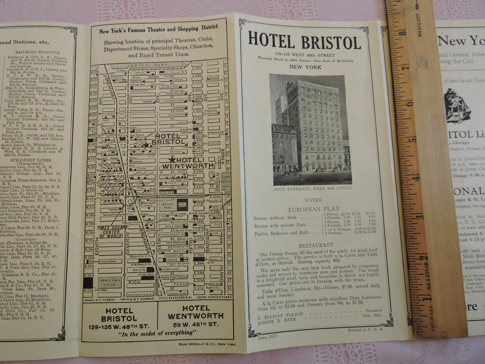 RARE 1929 HOTEL BRISTOL Brochure New York City NYC + SUBWAY MAPS IRT