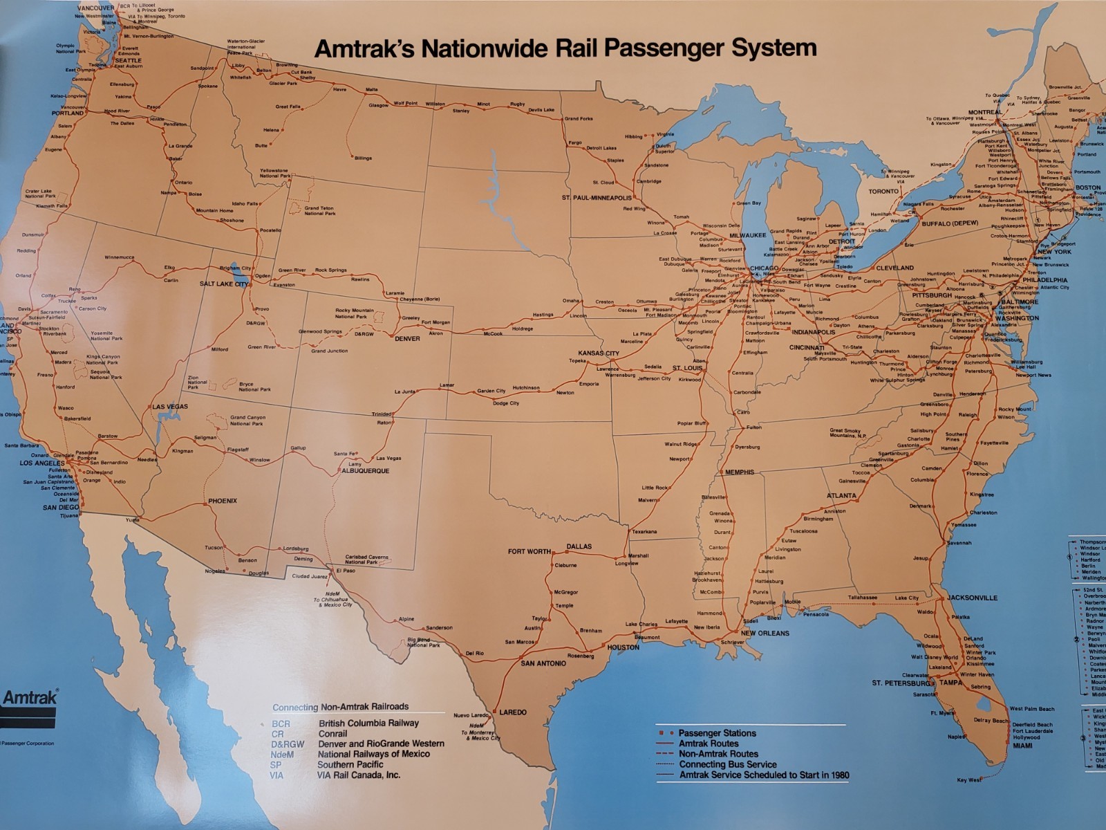 1980 Amtrak’s Nationwide Rail Passenger System Map Poster Railroad Train Vintage
