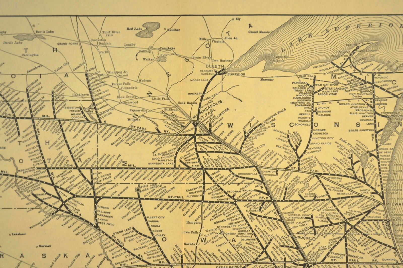ca1921 CHICAGO MILWAUKEE ST PAUL Railroad Map LARGE Original Antique Vintage