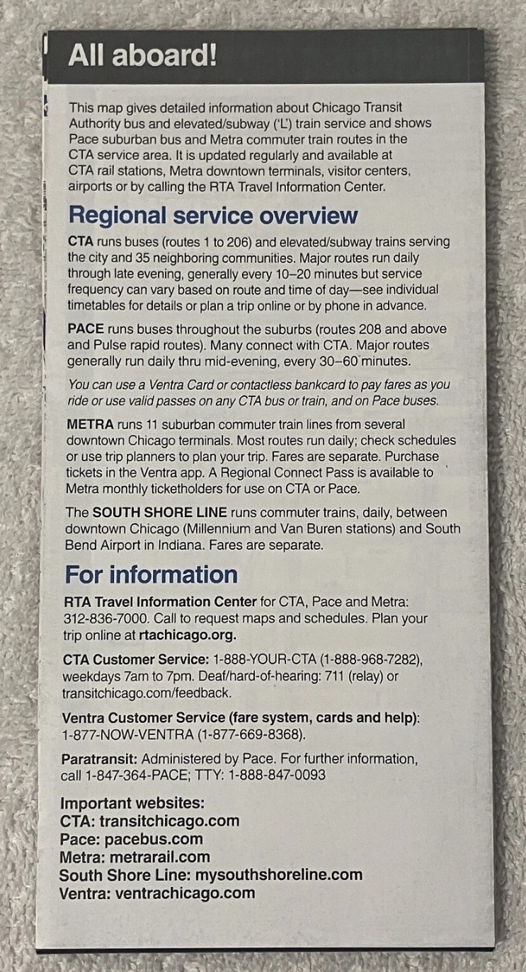 CHICAGO TRANSIT AUTHORITY (CTA) BUS and RAIL “L” MAP July 2024