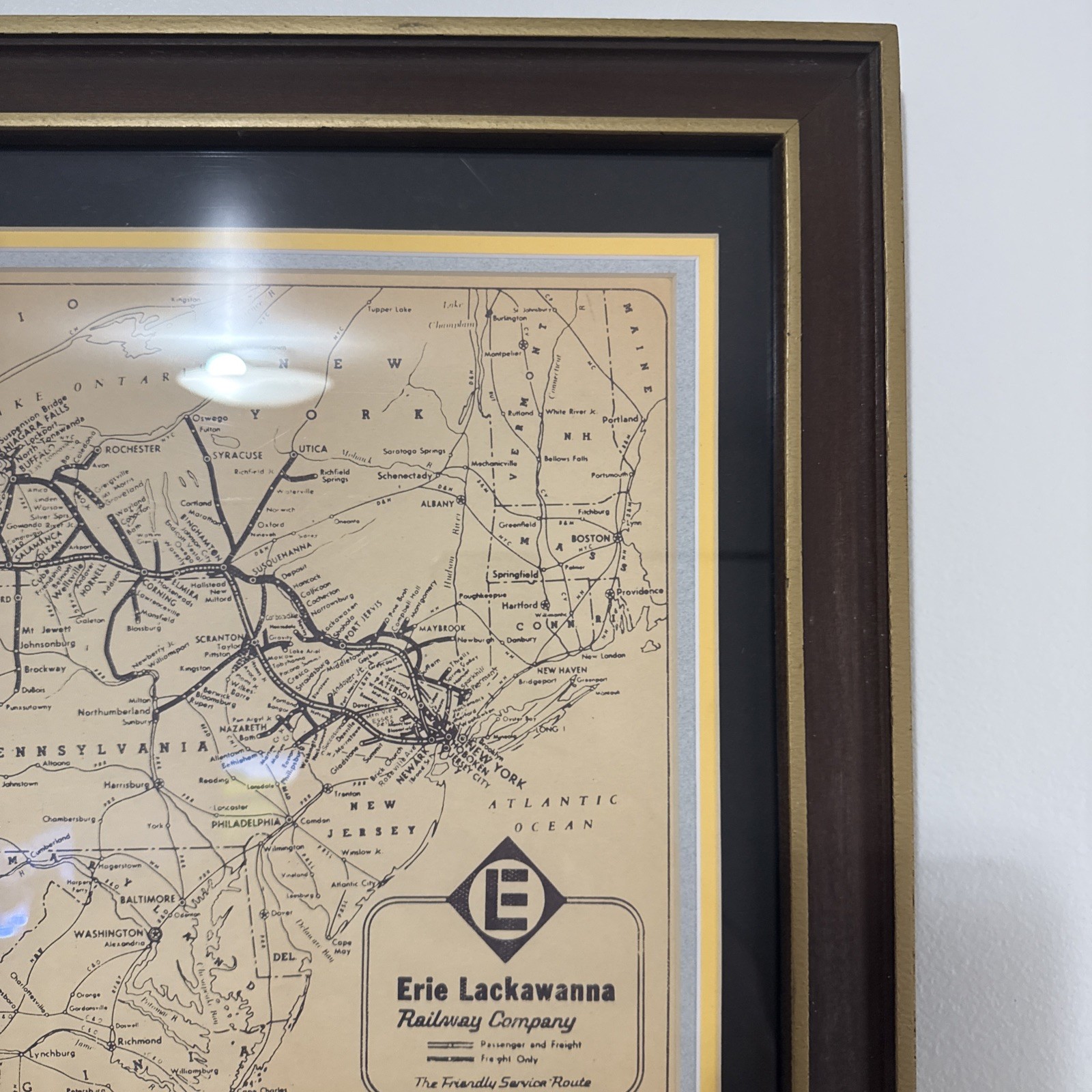 Vintage Pennsylvania Framed 1969 Erie Lackawanna Railway Map 24×16 1960s 1970s