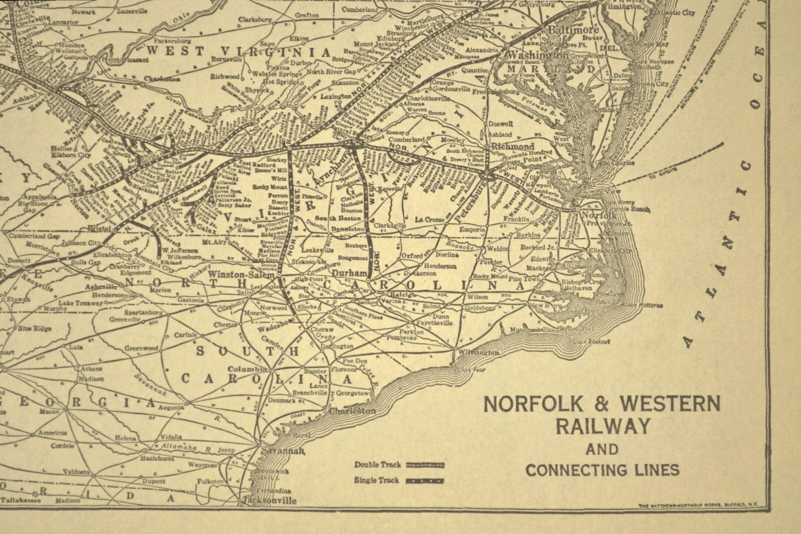 Vintage NORFOLK and WESTERN Railway Map Antique Railroad System Map ca 1929