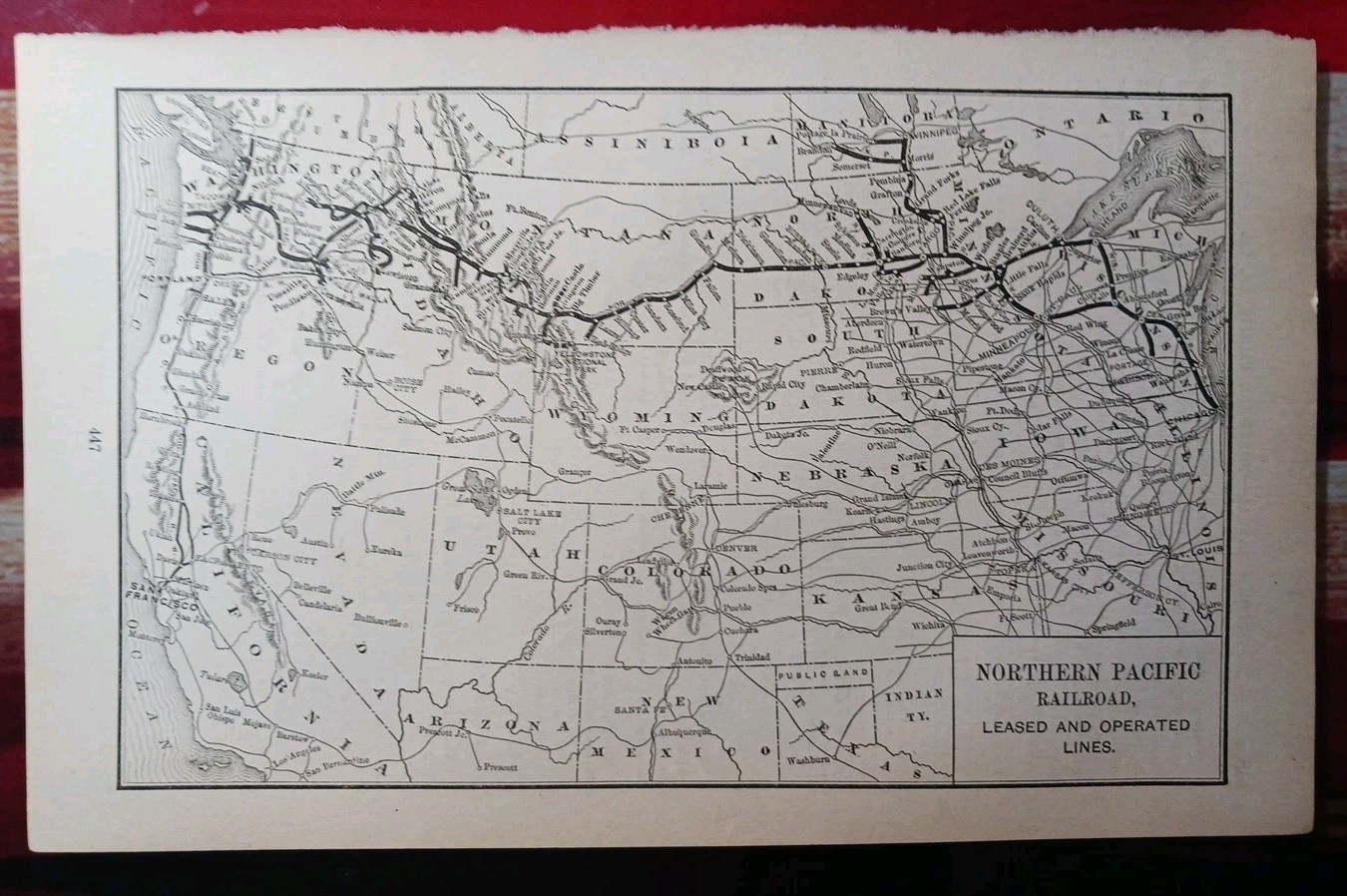 1892 Antique Railway Map NORTHERN PACIFIC RAILROAD all Train Lines Routes Depots