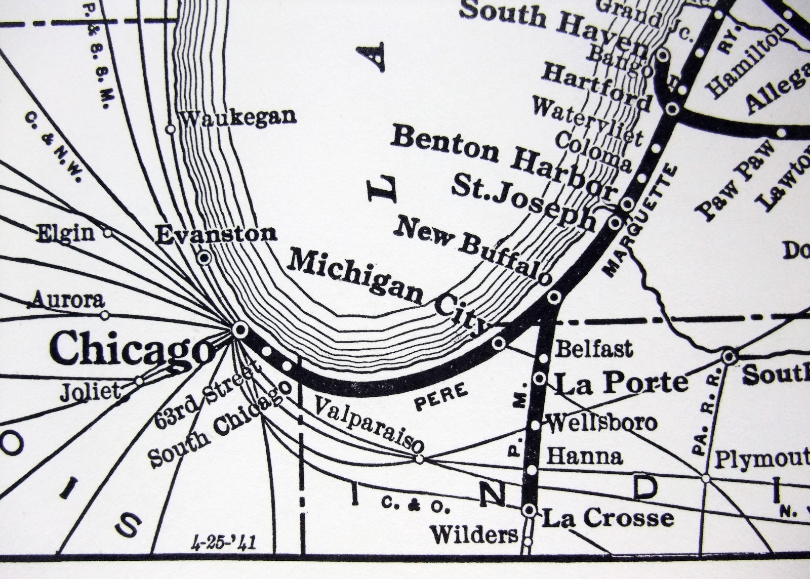 Pere Marquette Railway – Original 1941 System Map. Antique Railroad Vintage