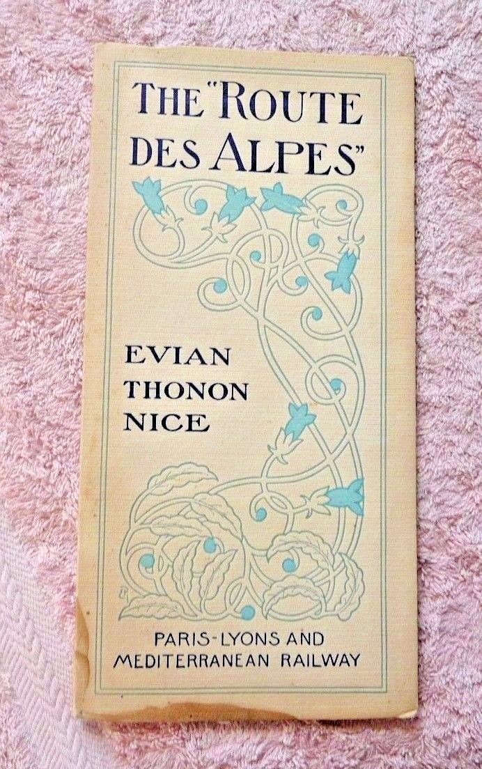 VINTAGE MAP ROUTE DES ALPS LAUSANNE EVIAN THONON NICE BARCELONNETTE FARES 1913