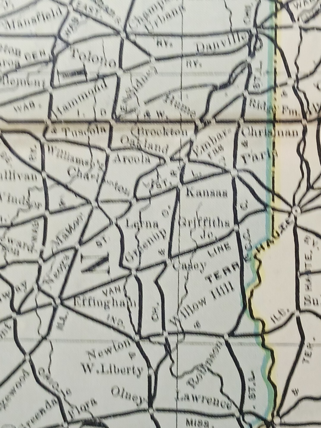 1891 Antique Railroad Map ILLINOIS & INDIANA all Train Route lines Depots 11×9″